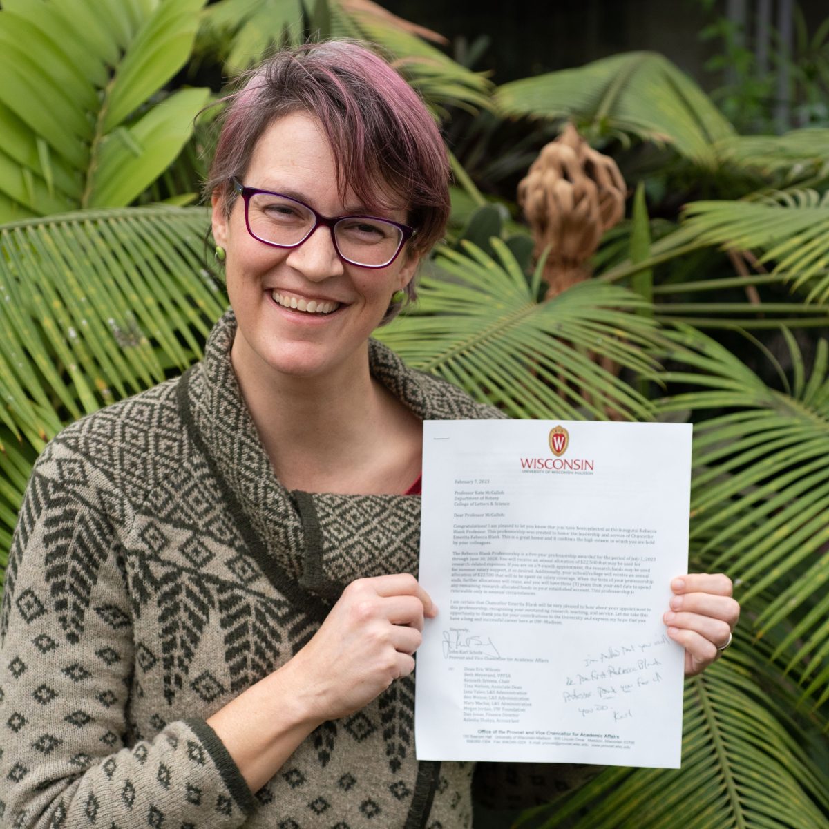 Kate McCulloh with award letter